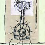 ›Laufendes Auger‹, Sept. 2003, Tusche, Buntstift, div. Papiere auf Papier, 30x21cm, 150€